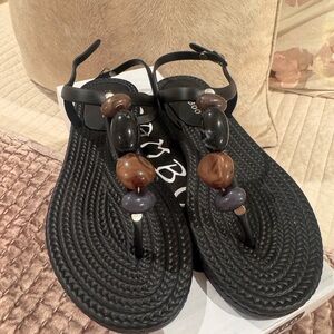 BAMBOO Black Sandals with Beaded Details